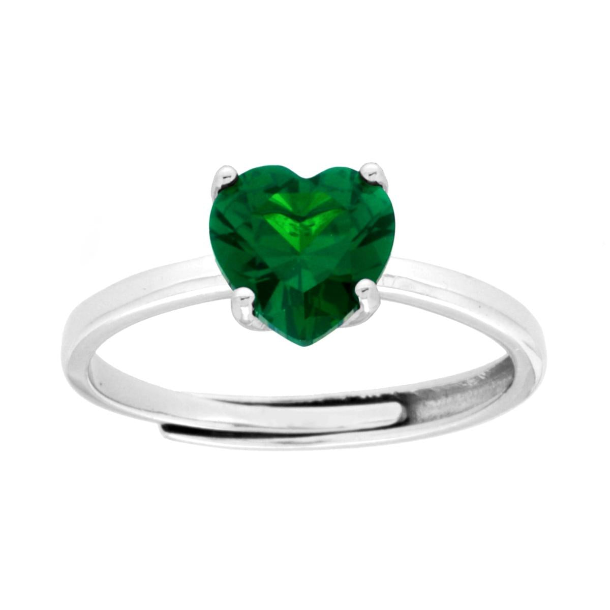 Solitärring Herzgrüner Smaragd Cubic Zirconia aus Silber 925, rhodiniert (galvanisch) - MeinSchmuckShop