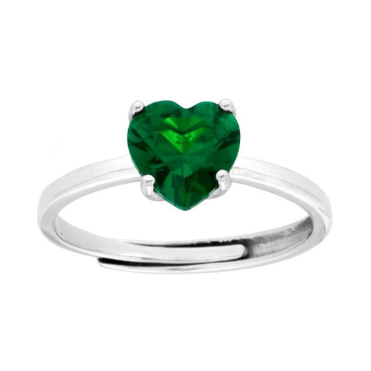 Solitärring Herzgrüner Smaragd Cubic Zirconia aus Silber 925, rhodiniert (galvanisch) - MeinSchmuckShop