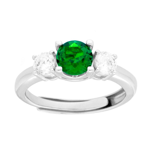 Ring-Trilogie Smaragdgrün und weiße Cubic-Zirkonia in 925er Silber galvanisch rhodiniert - MeinSchmuckShop