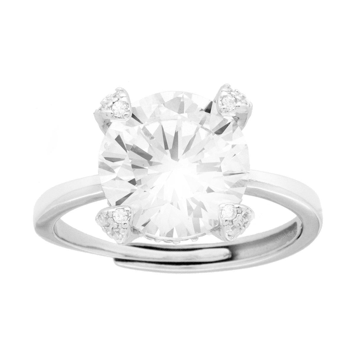 Solitärring mit weißen Cubic-Zirkonien, Größe 10, aus 925er Silber, galvanisch rhodiniert - MeinSchmuckShop