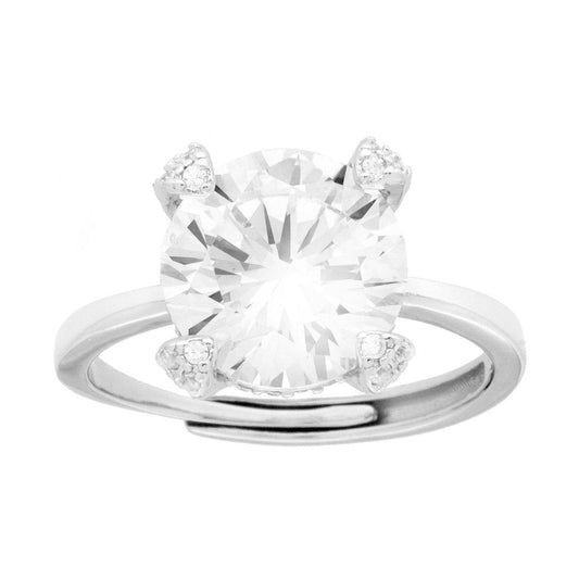 Solitärring mit weißen Cubic-Zirkonien, Größe 10, aus 925er Silber, galvanisch rhodiniert - MeinSchmuckShop