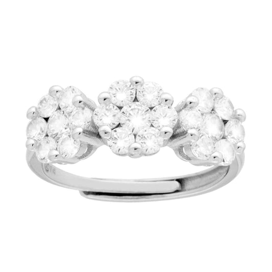 Ring-Trilogie Blume mit weißen kubischen Zirkonien in Silber 925, galvanisch Rhodium. - MeinSchmuckShop
