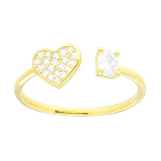 Ring mit Herz und Lichtpunkt aus weißen Zirkonien, 925er Silber, galvanisch vergoldet - MeinSchmuckShop