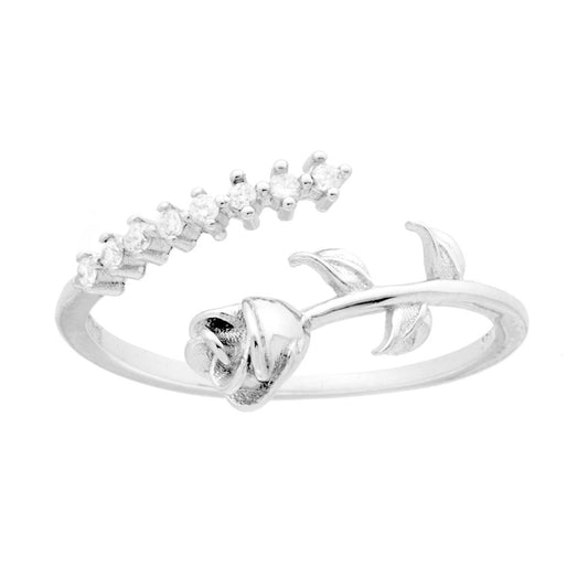 Ring Contrarie mit rosa Blume und Veretta Cubic-Zirkonia Weiß in Silber 925 Rhodium-Galvanik - MeinSchmuckShop