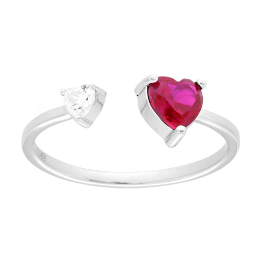 Ring Bilogy Herz Rubinrot und Herz Cubic Zirconia Weiß in Silber 925 Rhodiumveredelt - MeinSchmuckShop