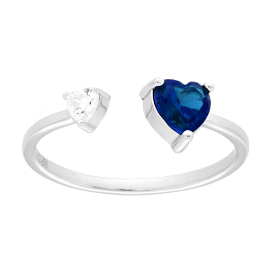 Ring Bilogy Blaues Herz Saphir und Herz Cubic Zirconia Weiß in Silber 925 galvanisch Rhodiumbeschichtet - MeinSchmuckShop