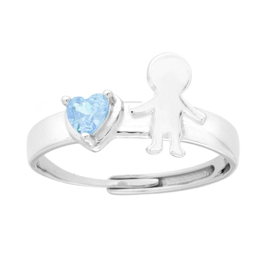 Familienring für Sohn, Kleinkind und Herz mit Aquamarin, Cubic Zirconia, aus 925er Silber, galvanisch rhodiniert - MeinSchmuckShop