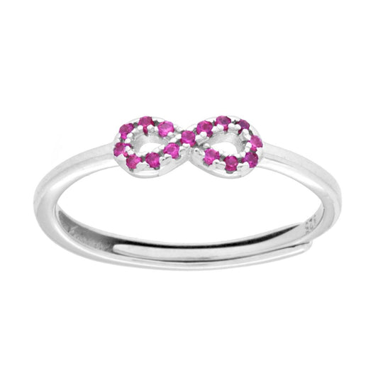 Mini-Infinity-Ring mit rubinrotem Cubic Zirconia in 925er Silber, rhodiniert - MeinSchmuckShop