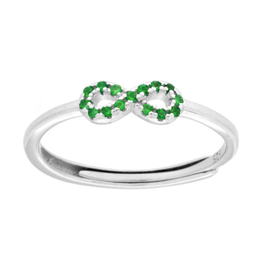 Mini-Infinity-Ring mit smaragdgrünen Zirkonia in 925er Silber rhodiniert - MeinSchmuckShop