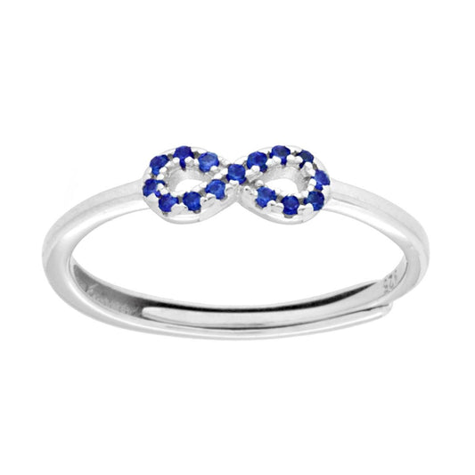 Mini-Infinity-Ring mit blauem Cubic-Zirkonia-Saphir, Silber 925, rhodiniert - MeinSchmuckShop