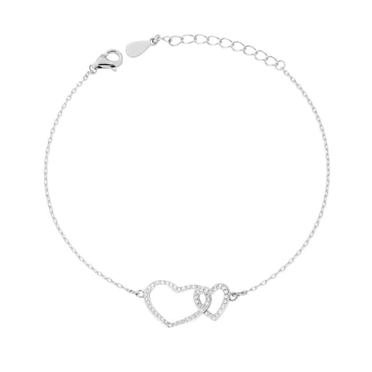 Kettenarmband Forzatina diamantiert mit verschlungenen Herzen und weißen kubischen Zirkonia aus 925er Silber, rhodiniert - MeinSchmuckShop