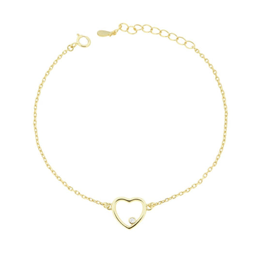 Armband diamantierte Forzatina-Kette mit Herz und Cubic-Zirconia, weiß, aus 925er Silber, Goldplattiert - MeinSchmuckShop