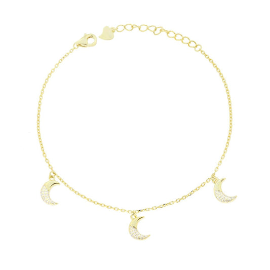 Diamantierte Ankerkette mit Mondanhängern und weißen Cubic Zirconia aus 925er Silber, Goldgalvanik - MeinSchmuckShop