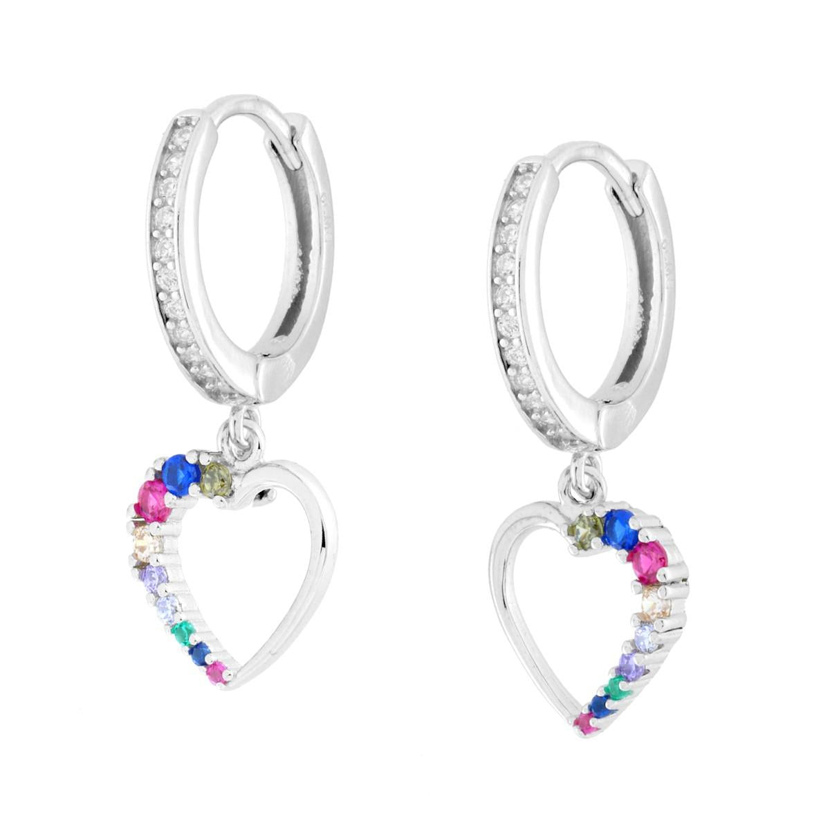 Hoop-Ohrringe mit Herz und mehrfarbigen Cubic Zirconia aus 925er Sterlingsilber, rhodiniert - MeinSchmuckShop