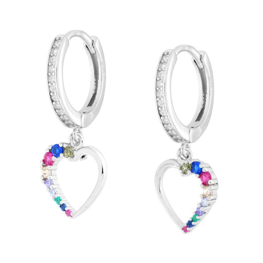 Hoop-Ohrringe mit Herz und mehrfarbigen Cubic Zirconia aus 925er Sterlingsilber, rhodiniert - MeinSchmuckShop