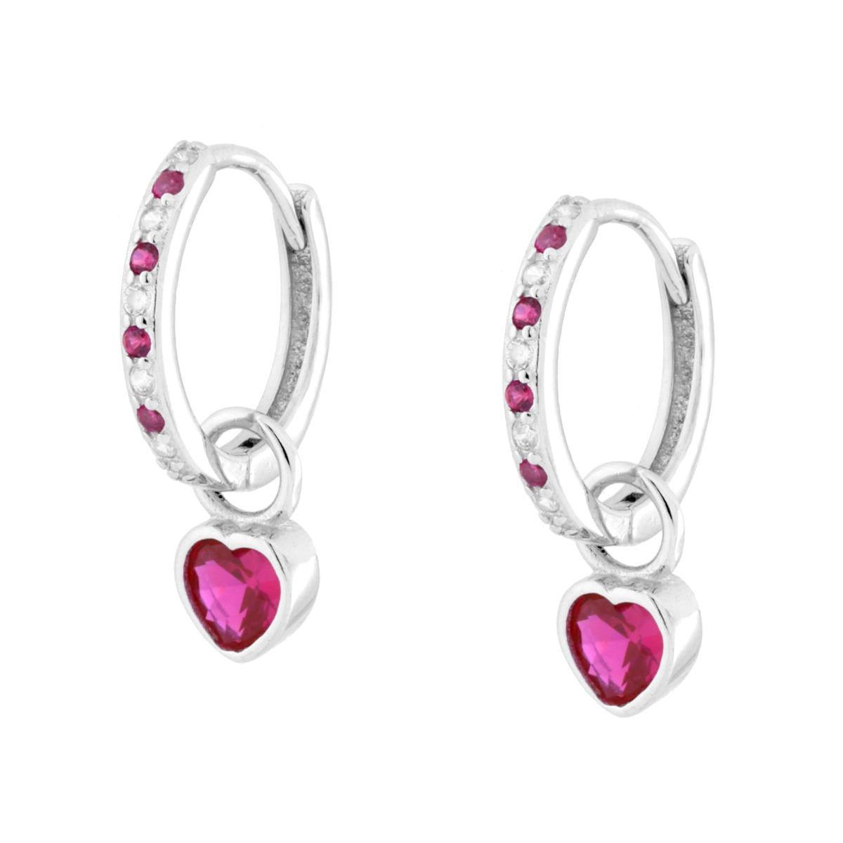Ohrhänger Kreis mit Herz und Cubic Zirconia Rubinrot und Weiß in 925er Silber rhodiniert - MeinSchmuckShop