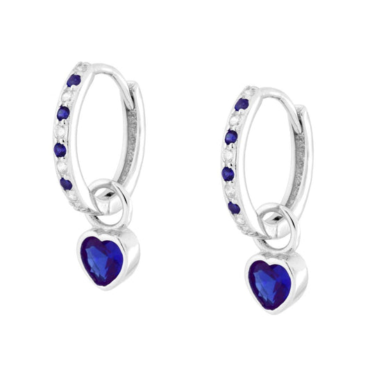 Creolen mit Herz und Cubic Zirconia Blau Saphir und Weiß, Silber 925 galvanisch rhodiniert - MeinSchmuckShop