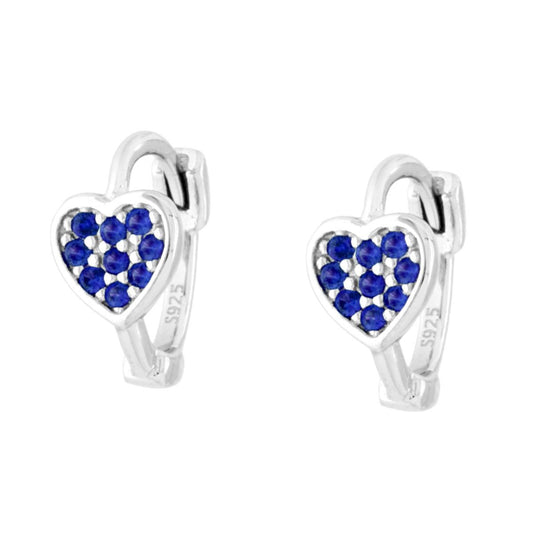 Ohrringe – Kreise mit Herz und blauem Cubic Zirconia (Saphirblau), aus 925er Silber, rhodiniert. - MeinSchmuckShop