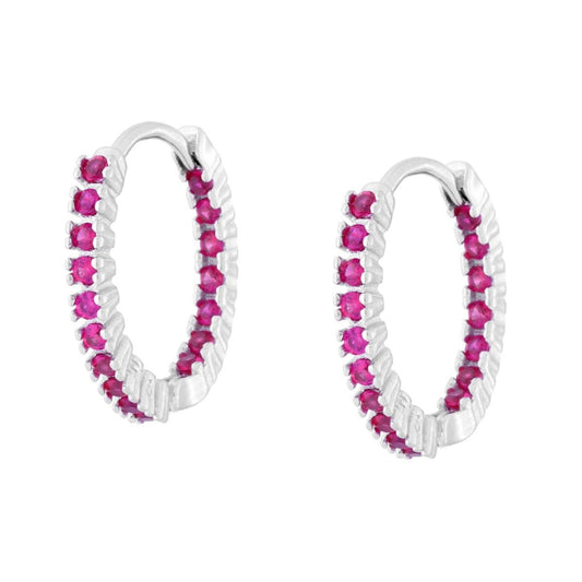 Ohrringe Creolen mit Rubinrotem Cubic Zirconia, Silber 925, rhodiniert - MeinSchmuckShop