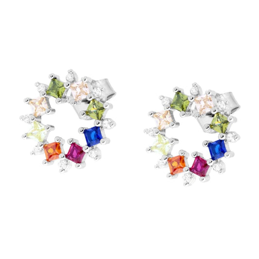 Ohrstecker-Girlande mit Carre Cubic Zirconia Multicolor aus Silber 925, rhodiniert - MeinSchmuckShop