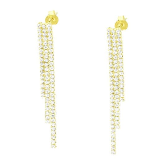 Ohrringe im Tennis-Stil mit drei Fäden, weißen Cubic Zirconia, Silber 925, vergoldet. - MeinSchmuckShop