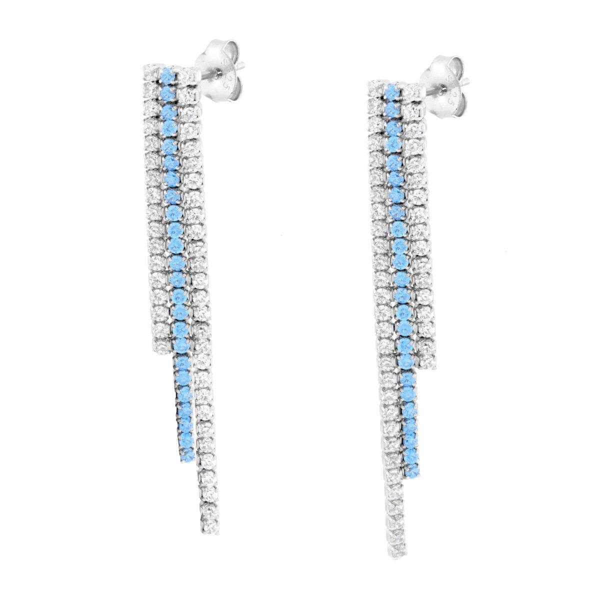Ohrringe mit drei Strängen Tennis, mit Cubic Zirconia Aquamarin und Weiß, aus Silber 925, galvanisch rhodiniert. - MeinSchmuckShop