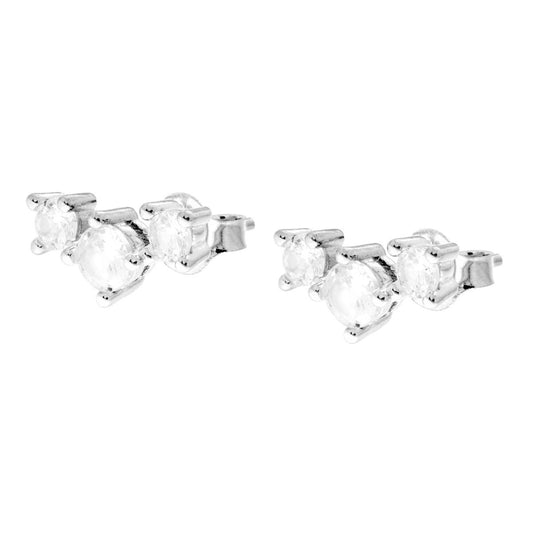 Ohrringe Trilogy mit weißen Cubic Zirconia aus 925er Silber, rhodiniert. - MeinSchmuckShop