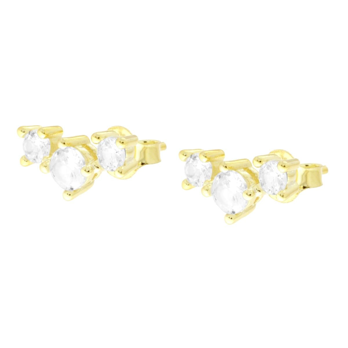 Ohrringe Trilogy mit weißen Cubic Zirconia in 925er Silber, Gold galvanisiert - MeinSchmuckShop