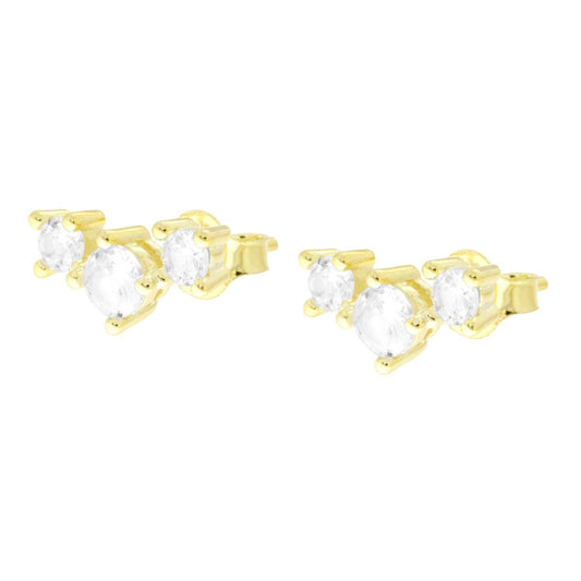 Ohrringe Trilogy mit weißen Cubic Zirconia in 925er Silber, Gold galvanisiert - MeinSchmuckShop