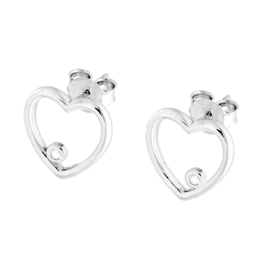 Herz-Ohrringe mit Cubic Zirconia Weiß, Silber 925 rhodiniert - MeinSchmuckShop
