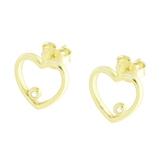 Herz-Ohrringe mit Cubic-Zirconia Weiß, Silber 925, Gold galvanisiert - MeinSchmuckShop
