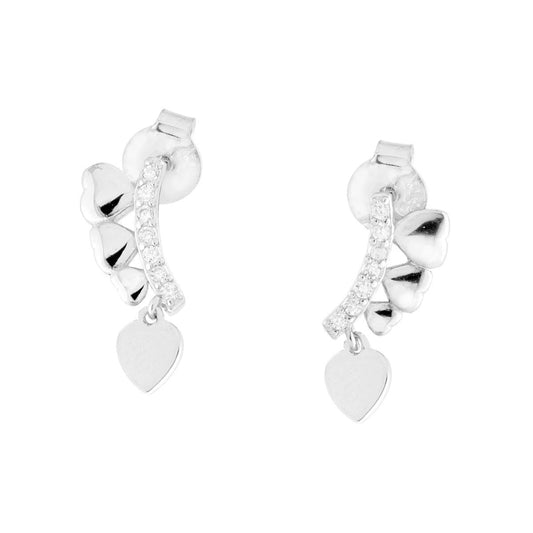 Ohrringe Bar-Form und Herzen mit weißen Cubic Zirconia aus 925er Silber, rhodiniert. - MeinSchmuckShop