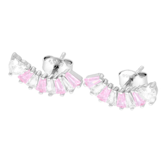 Ohrringe mit Herz und Rosa- und Weiß-Cubic Zirconia, Trapezschliff, in Silber 925, rhodiniert. - MeinSchmuckShop