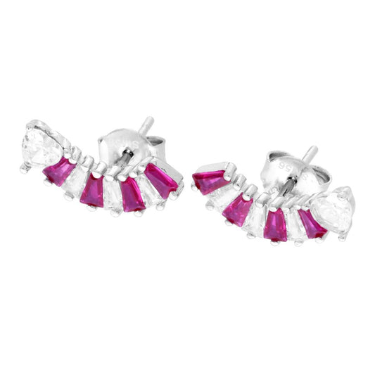 Ohrringe mit Herz und Cubic Zirconia, rubinrot und weiß, trapezförmiger Schliff, Silber 925, rhodiniert - MeinSchmuckShop