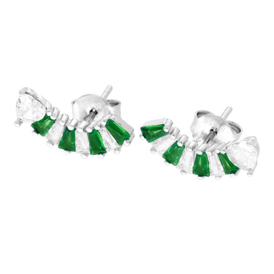 Ohrringe mit Herz und Cubic Zirconia in Smaragdgrün und Weiß, trapezförmiger Schliff, aus 925er Silber rhodiniert - MeinSchmuckShop