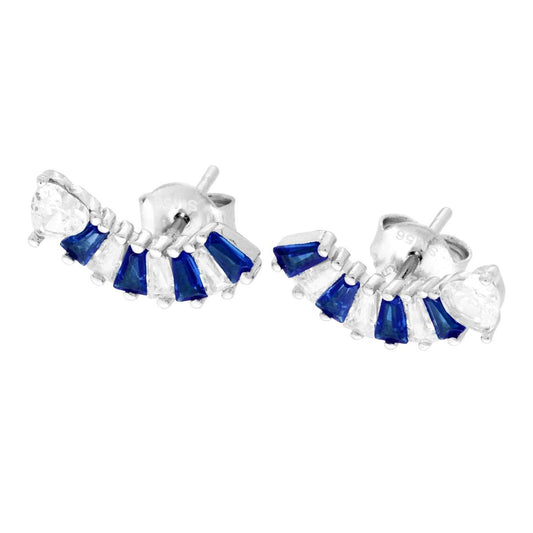 Ohrringe mit Herz und kubischem Zirkon in Blauer Saphir und Weiß, trapezförmiger Schliff, aus Silber 925 rhodiniert. - MeinSchmuckShop