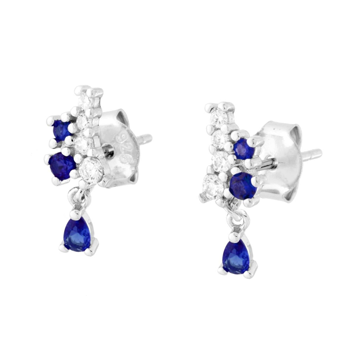 Ohrringe mit weißen Cubic-Zirkonia und blauen Saphiren-Anhängern aus 925er Silber, galvanisch rhodiniert. - MeinSchmuckShop