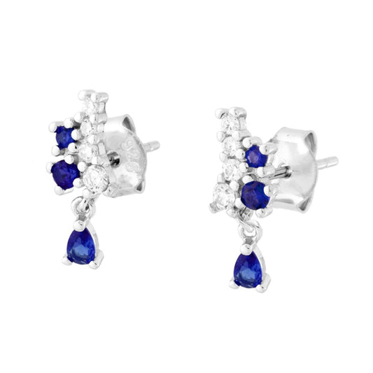 Ohrringe mit weißen Cubic-Zirkonia und blauen Saphiren-Anhängern aus 925er Silber, galvanisch rhodiniert. - MeinSchmuckShop