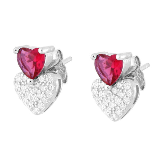 Ohrringe mit Herzen in rubinrot und weißen Cubic Zirconia aus 925er Silber, galvanisch rhodiniert. - MeinSchmuckShop