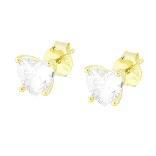 Ohrringe Herz-Punkt-Licht 6 mm Weißer Cubic Zirconia aus 925er Silber Goldgalvanik - MeinSchmuckShop