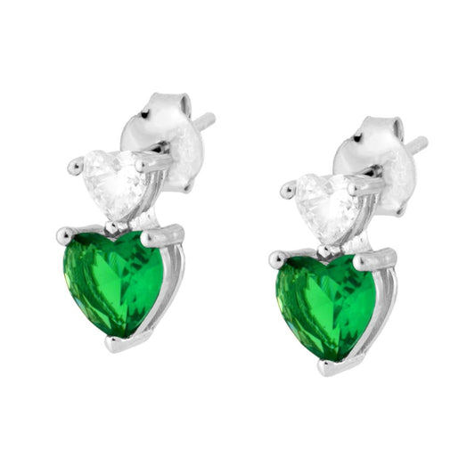 Ohrstecker Punkt-Licht Herzen Cubic Zirconia Weiß und Smaragdgrün aus 925er Silber rhodiniert - MeinSchmuckShop