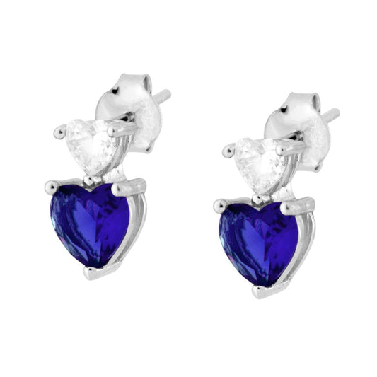 Ohrringe Punto Luce Herzen Cubic Zirconia Weiß und Blau Saphir aus 925er Silber rhodiniert - MeinSchmuckShop