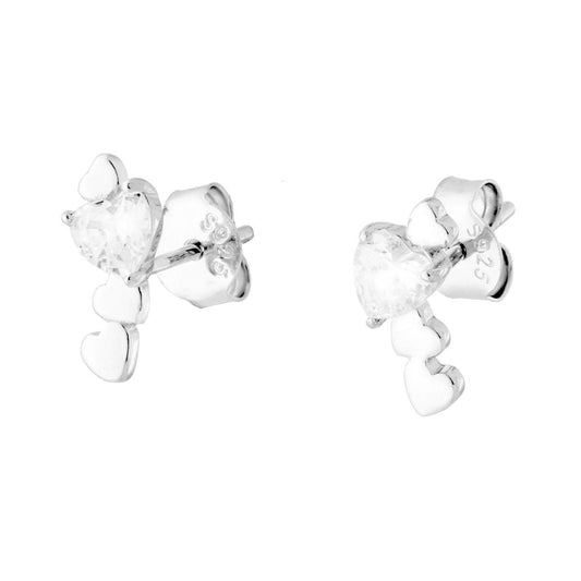 Herz-Ohrstecker mit weißen Cubic-Zirkonien in Silber 925 rhodiniert - MeinSchmuckShop