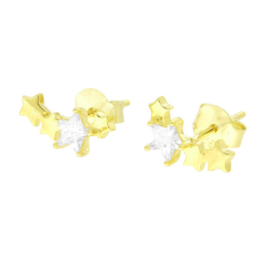 Ohrstecker in Sternenform mit weißen Cubic Zirconia, Silber 925, Gold galvanisiert - MeinSchmuckShop