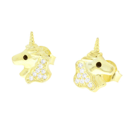 Ohrstecker Einhorn mit weißen Cubic Zirconia in 925er Silber, Goldbeschichtung - MeinSchmuckShop
