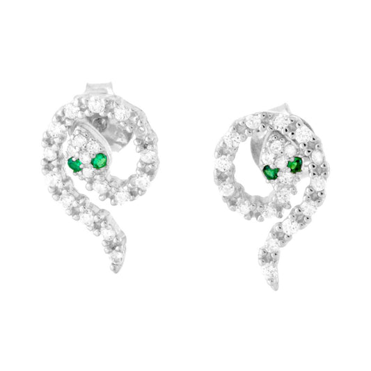 Ohrringe Schlange mit Cubic-Zirkonien in Weiß und Smaragdgrün, Silber 925, rhodiniert. - MeinSchmuckShop