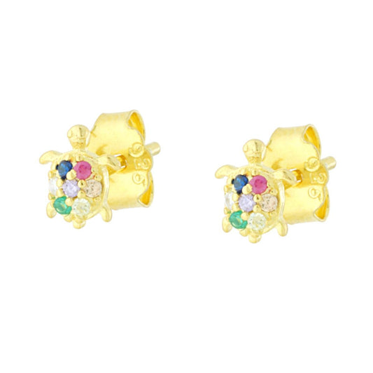 Ohrringe Schildkröte mit multicolor Cubic Zirconia aus 925er Silber, goldplattiert. - MeinSchmuckShop