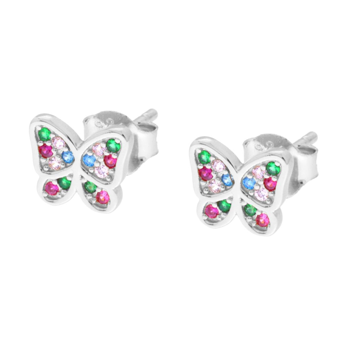 Ohrringe in Schmetterlingsform mit multicolor Cubic Zirconia aus 925er Silber mit Rhodium-Beschichtung - MeinSchmuckShop
