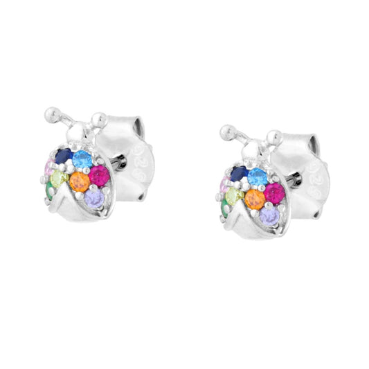 Ohrringe Marienkäfer mit multicolor Cubic Zirconia in 925er Silber rhodiniert - MeinSchmuckShop