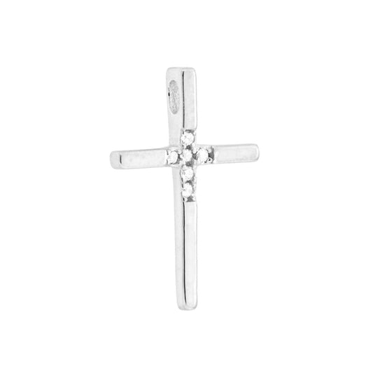Anhänger Kreuz mit weißen Zirkonien in 925er Silber, galvanisch rhodiniert. - MeinSchmuckShop